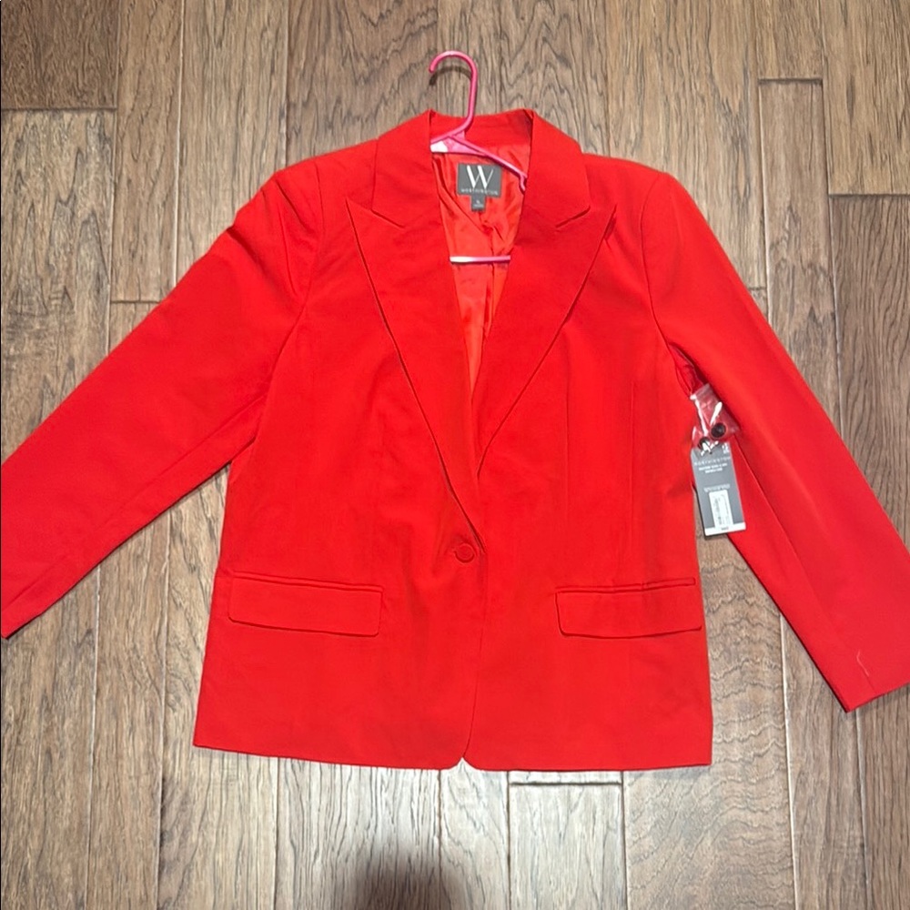 Worthington Red Blazer with Notched Lapels and Structured Fabric